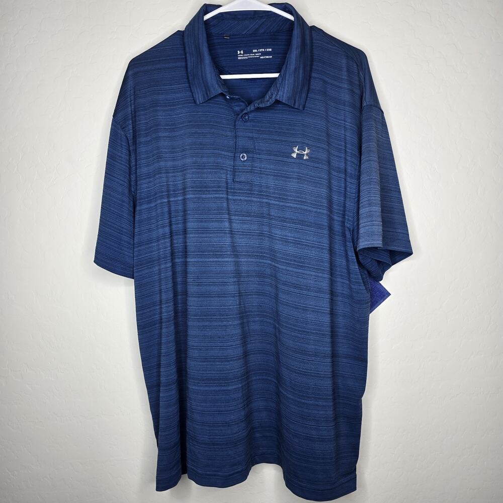 Under Armour HeatGear Polo Shirt Men's 2XL Blue Space Dye Striped Golf Athletic